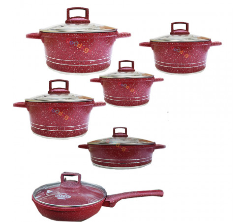 გრანიტის ქვაბები UAKEEN RED 6 PCS 285056 გრანიტის ქვაბები UAKEEN RED 6 PCS 285056