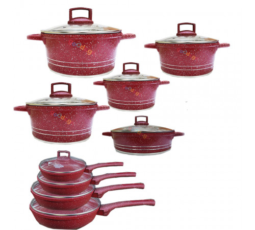 ქვაბების ნაკრები UAKEEN RED 9 PCS 33689 ქვაბების ნაკრები UAKEEN RED 9 PCS 33689