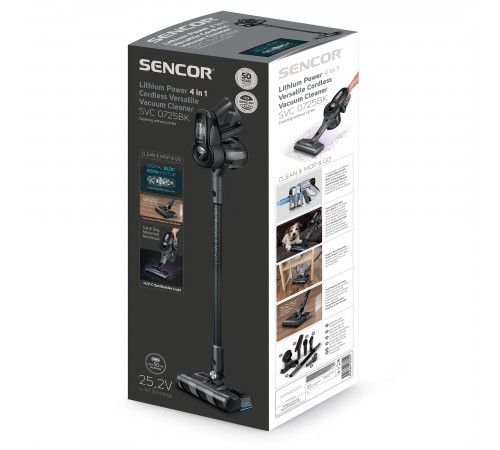 ხელის მტვერსასრუტი SENCOR SVC 0725BK Stick ხელის მტვერსასრუტი SENCOR SVC 0725BK Stick