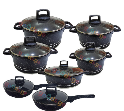 გრანიტის ქვაბები UAKEEN BLACK 7 PCS VK 20 გრანიტის ქვაბები UAKEEN BLACK 7 PCS VK 20