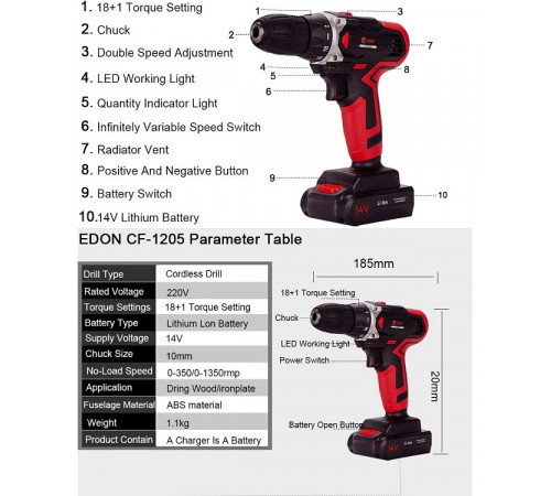 სახრახნისი EDON CF1405 14.4V სახრახნისი EDON CF1405 14.4V
