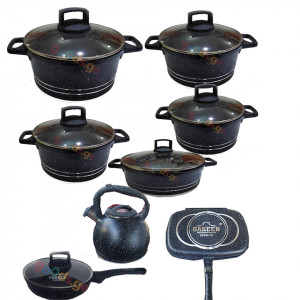 გრანიტის ქვაბების ნაკრები ჩაიდნით UAKEEN 8PCS  874559 BLACK