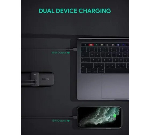 მობილურის დამტენი AUKEY PA-B4T 45W 2-Port PD Black მობილურის დამტენი AUKEY PA-B4T 45W 2-Port PD Black